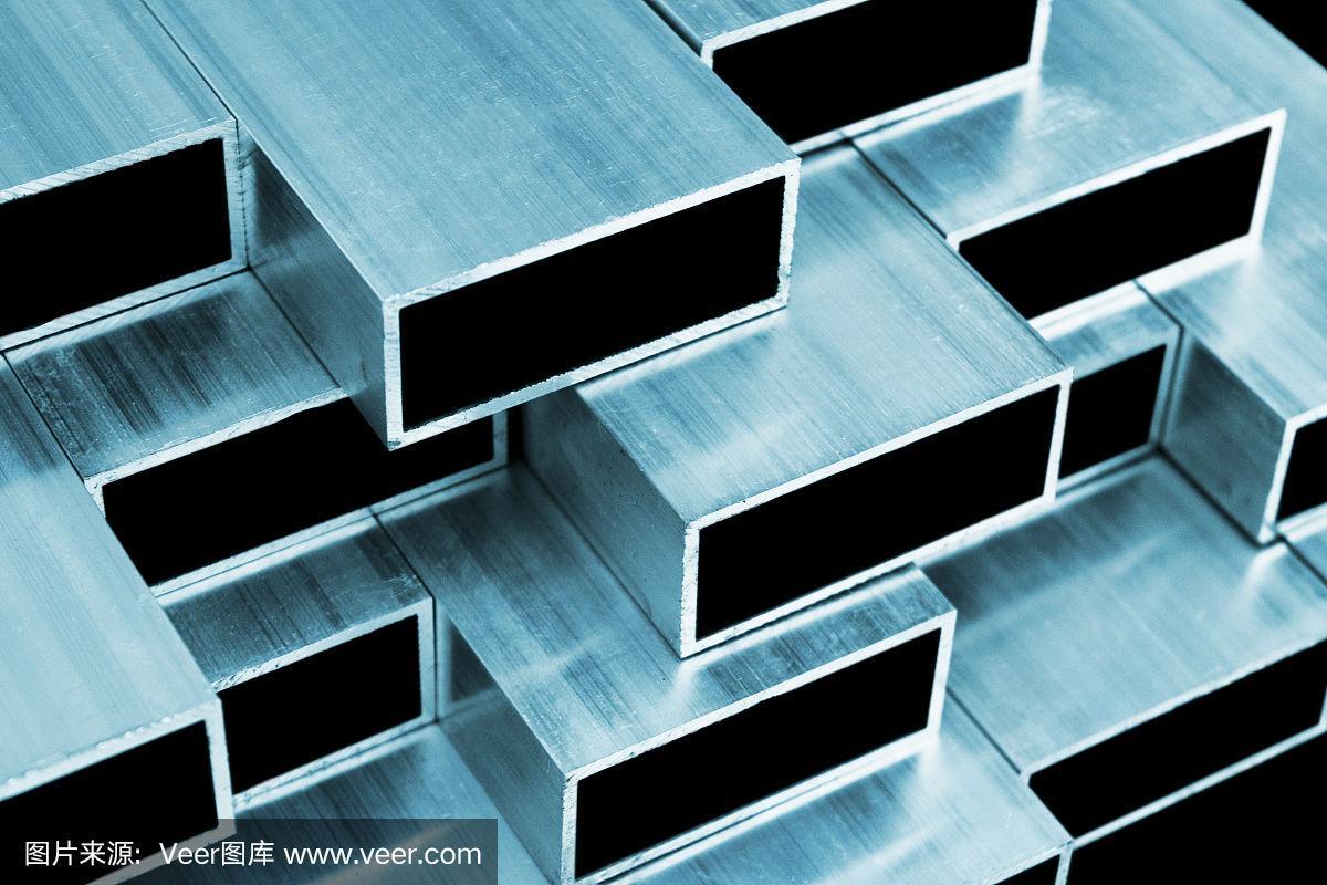 结构金属铝形状.建筑用铝型材纹理.铝材建筑工厂背景.